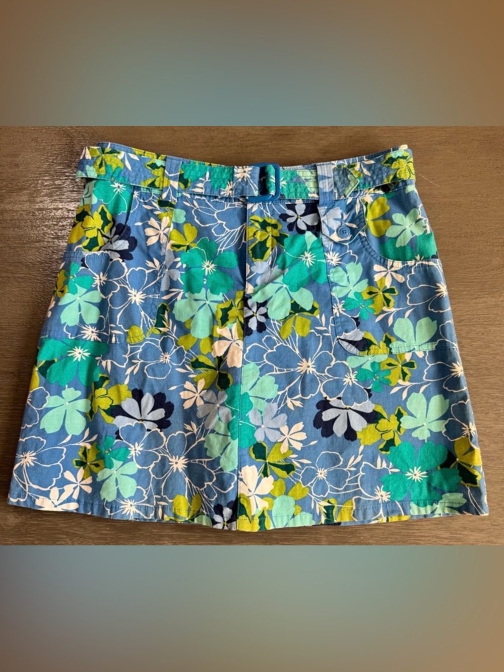 Vintage Skort With Belt Blue Green White Floral White Stag 6